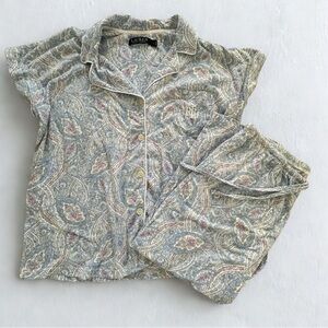 Ralph Lauren Blue Paisley capri pajama set embroidered size large